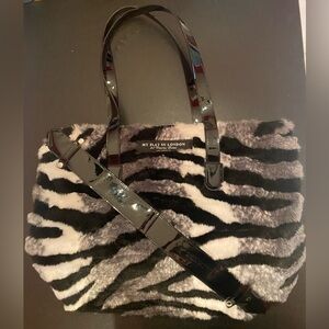 My Flat in London Zebra Print Faux Fur Handbag